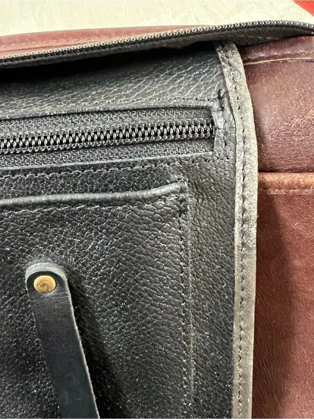 Vintage Dark Brown Leather Briefcase with Top Handles